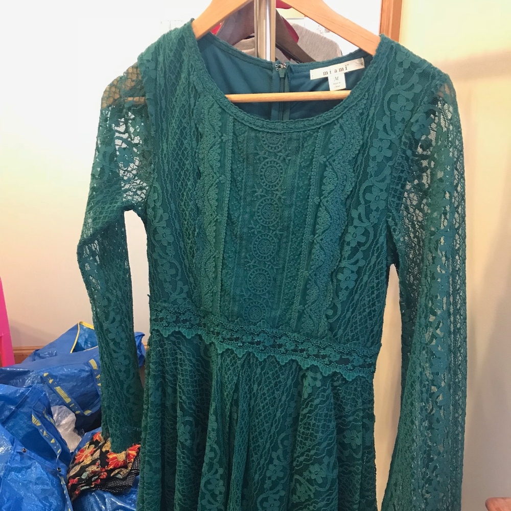 Miami Lace Green Empire Waist Short Dress